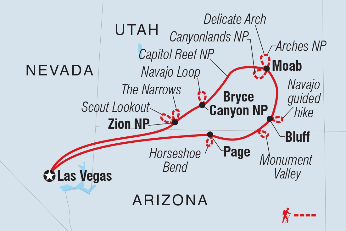 Map of Hiking Utah's National Parks including United States Of America
