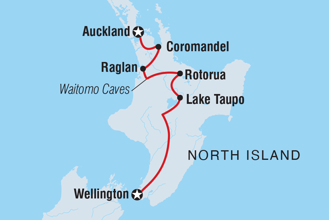 Map of New Zealand Northern Trail (Northbound) including New Zealand