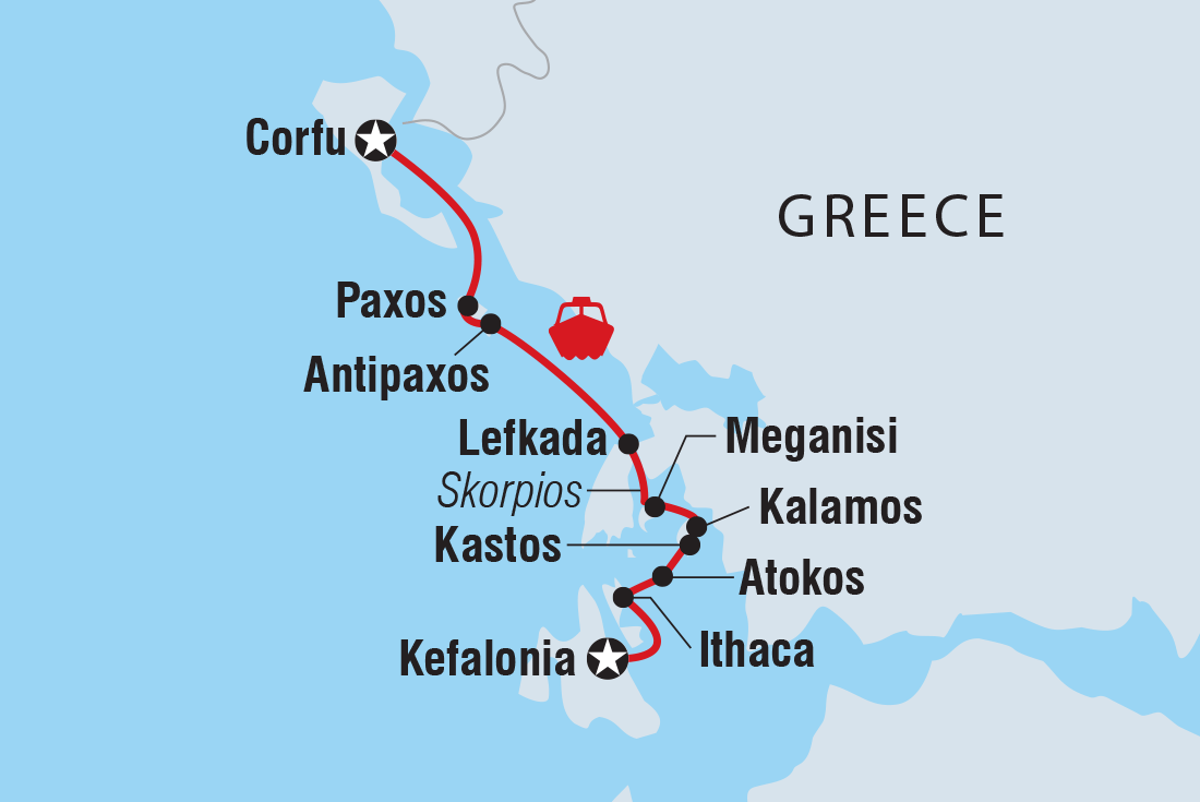 Map of Greece Sailing Adventure: Corfu To Kefalonia including Greece