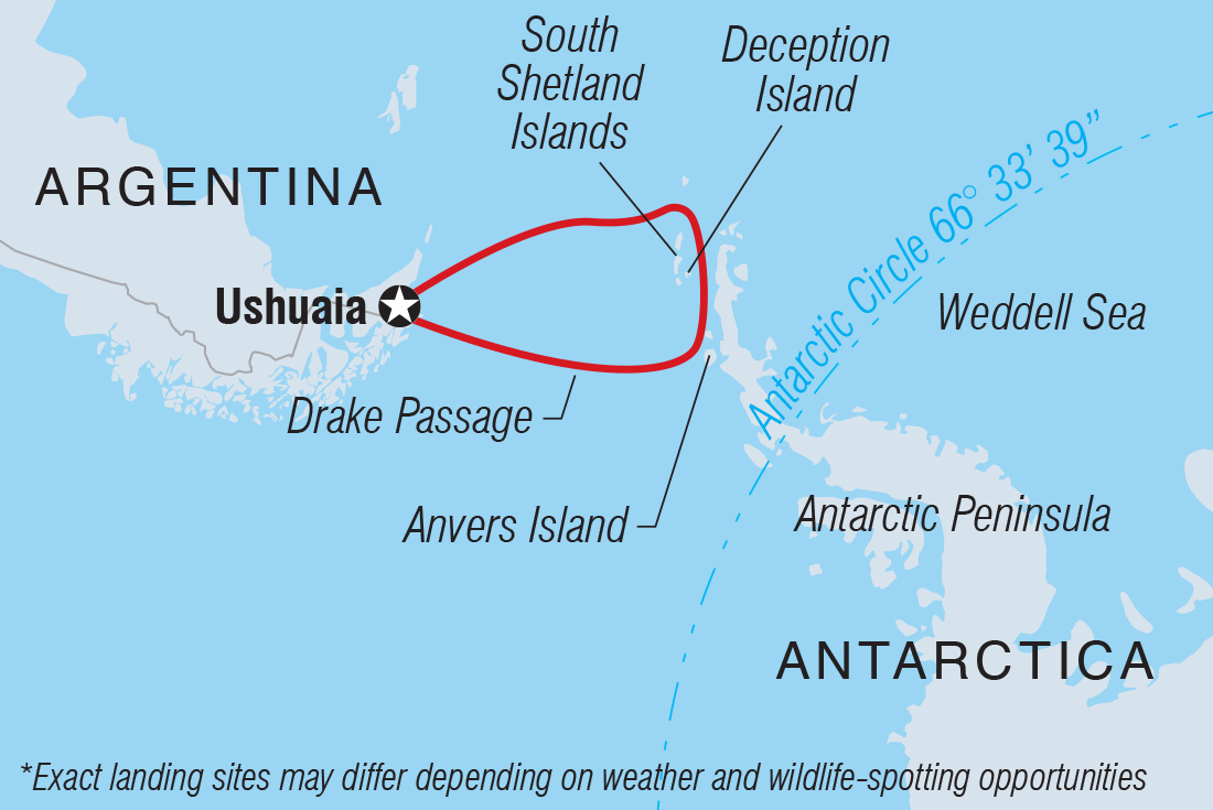 Map of Antarctic Peninsula: The Classic Voyage (Ocean Victory) including Antarctica and Argentina