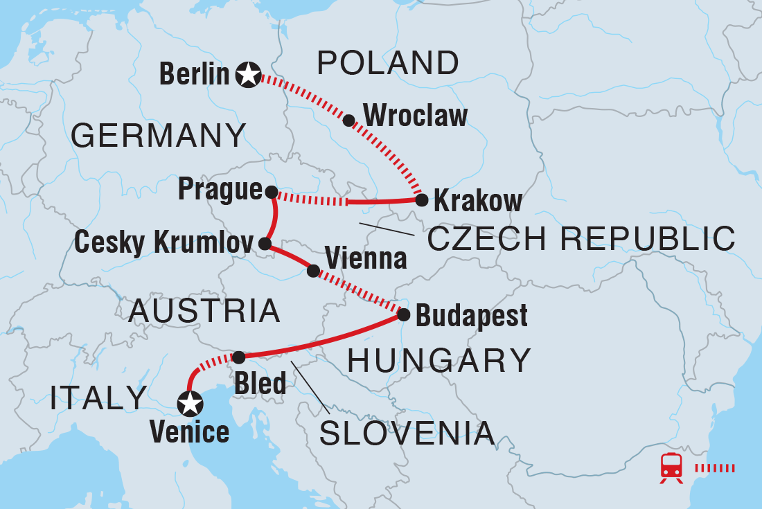 Map of Real Central Europe including Austria, Czech Republic, Germany, Hungary, Italy, Poland and Slovenia