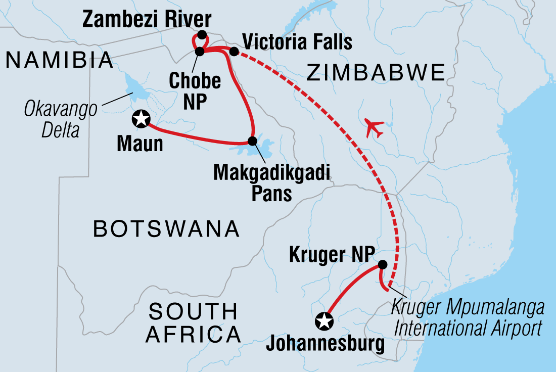 Map of Premium Southern Africa In Depth including Botswana, Namibia, South Africa and Zimbabwe