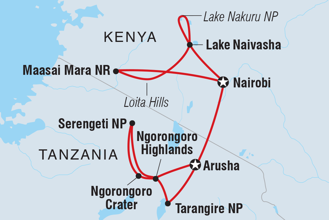 Map of Premium Kenya & Tanzania including Kenya and Tanzania, United Republic Of