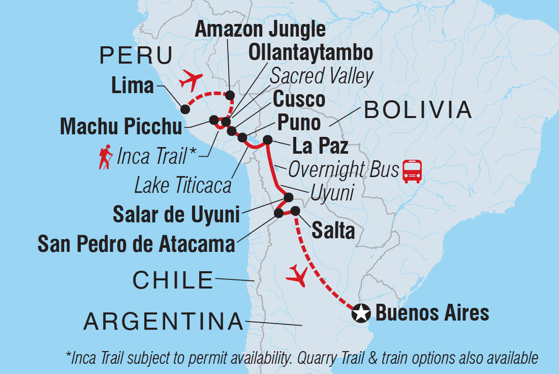 Map of Epic Peru, Bolivia & Argentina including Argentina, Bolivia, Chile and Peru