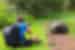 Traveller gets low to the ground while photographing a wild giant tortoise on Isla Santa Cruz