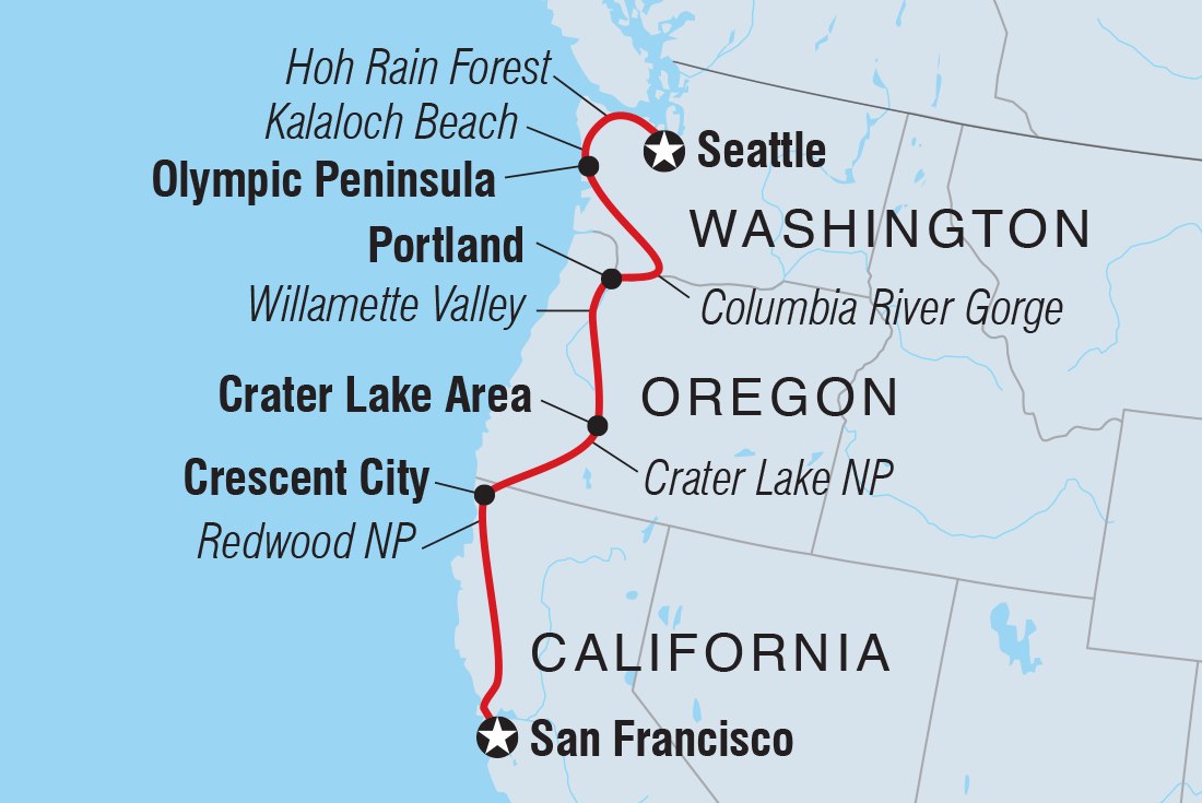Map of San Francisco To Seattle including United States Of America