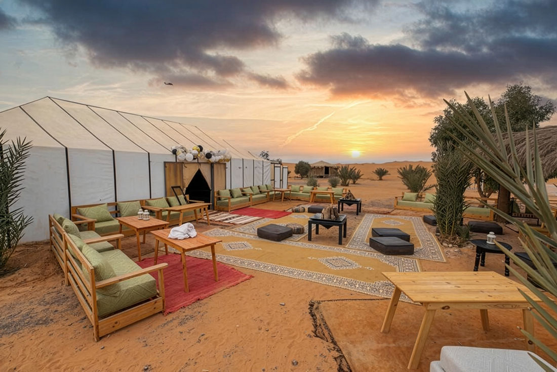 Sunset outdoor lounging in the Golden Camp