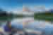 Traveller enjoys sunrise over Pyramid Lake in Jasper National Park Canada