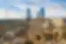 Old town Baku viewed from height, with the Flame Towers visible in distance
