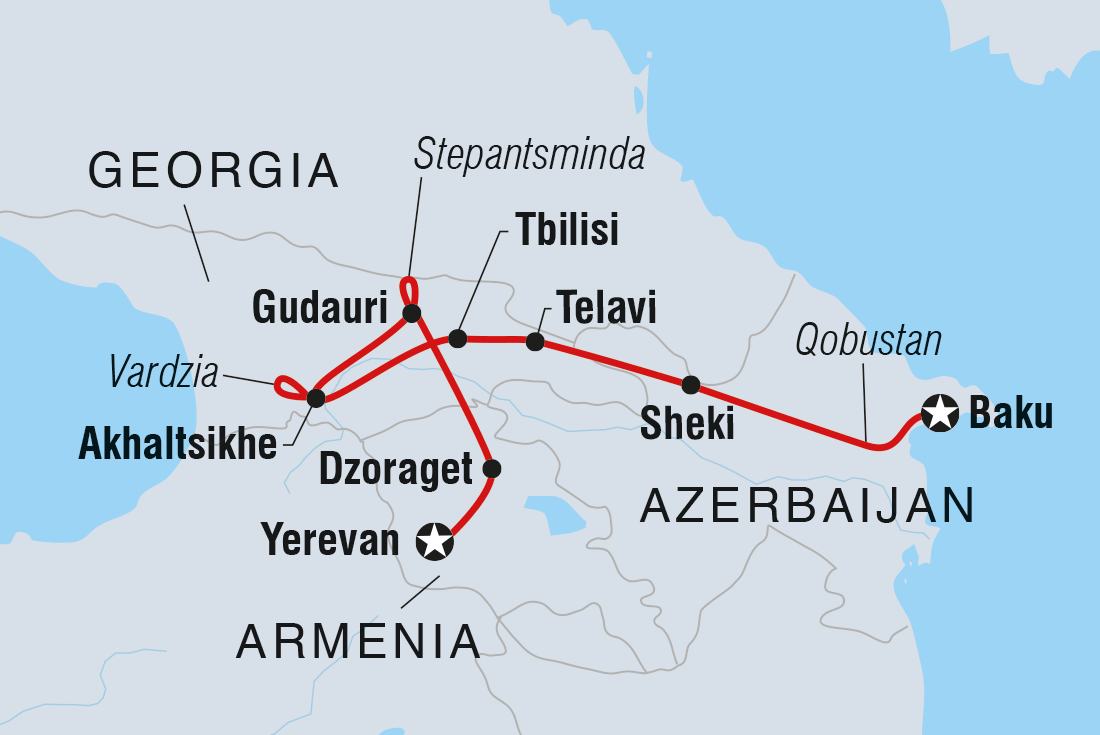 Map of Premium Azerbaijan, Georgia & Armenia including Armenia, Azerbaijan and Georgia
