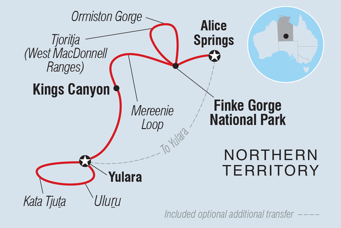 Map of Central Australia & Uluru Family Holiday including Australia